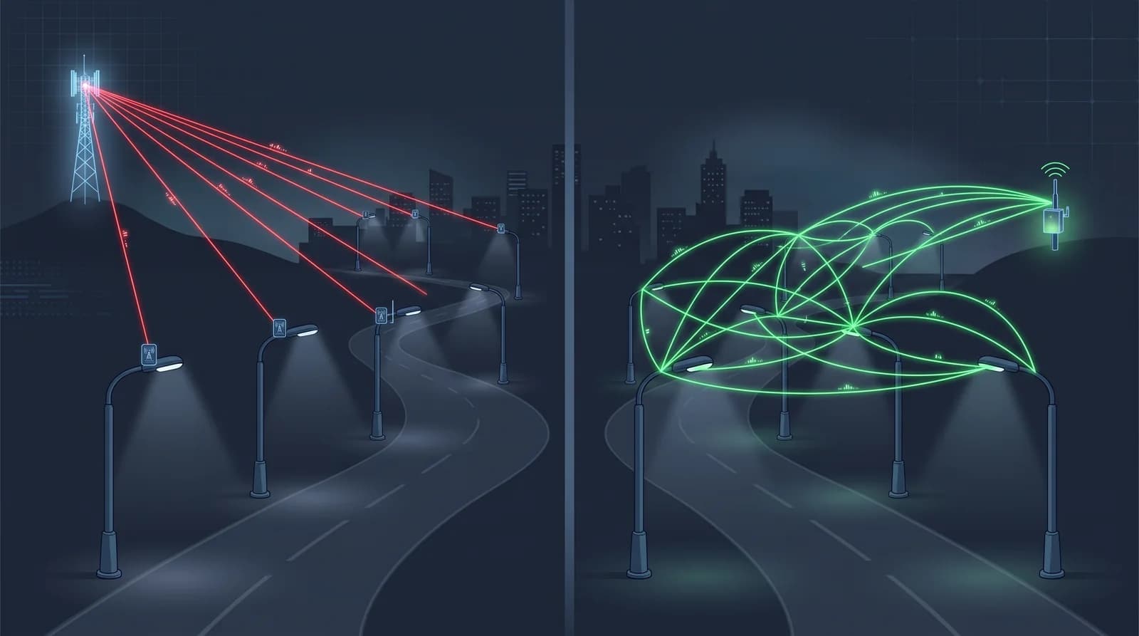 Comparison of cellular star communication and Wi-SUN streetlight mesh networking